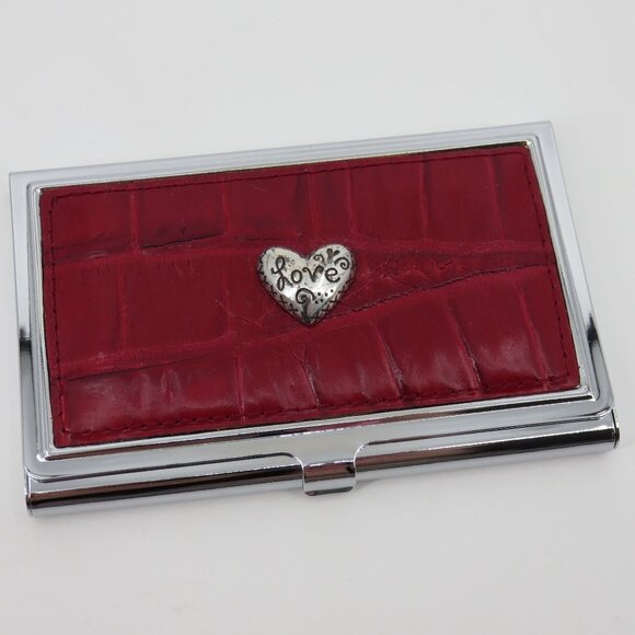 Brighton Red Croco Leather LOVE Heart Credit Business Card Case Silver Metal - Picture 7 of 7